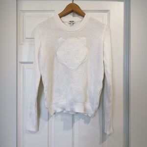 NWOT KENZO Paris White Embossed Tiger Logo Textured Knit Cotton Sweater Size S